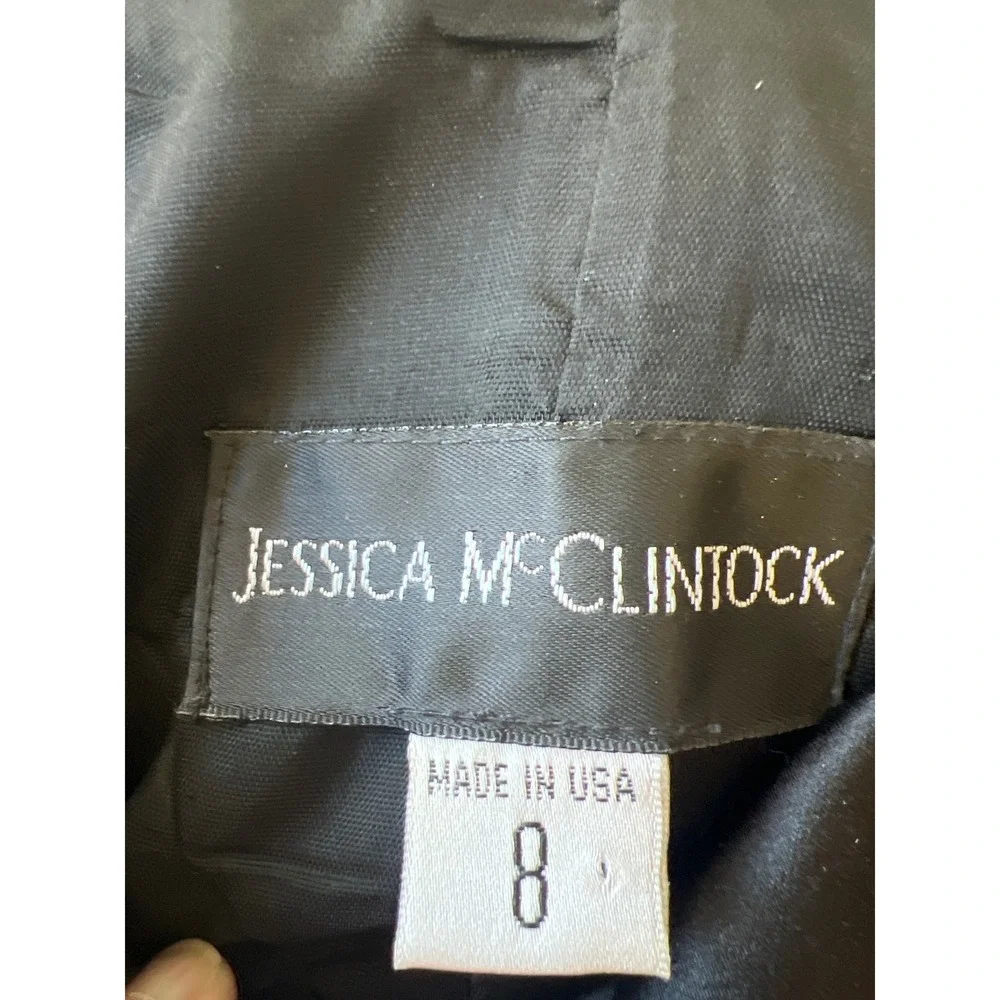 Jessica McClintock Vintage Prom Black Satin Strapless Rhinestone Gown Size 8 - Picture 4 of 8